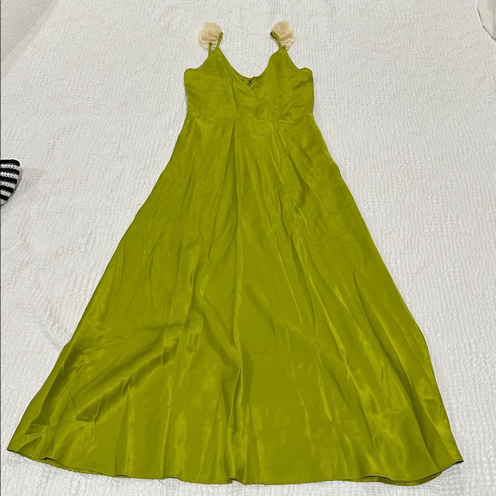 DOEN Claire Dress Silk Chartreuse Green Midi Maxi Slipdress XS Babydoll Retro - Picture 13 of 15